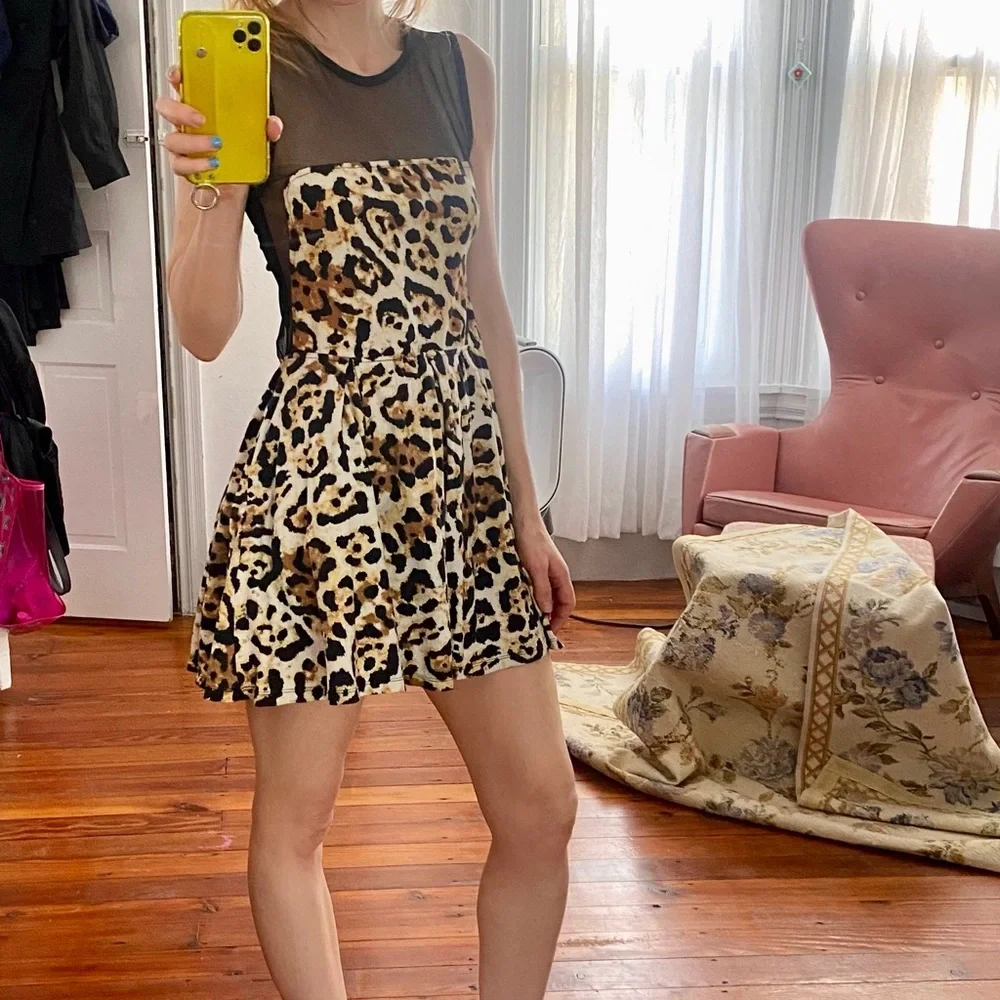 2012 Motel Rocks Mandy Mesh Back Dress in Brown Multi Medium